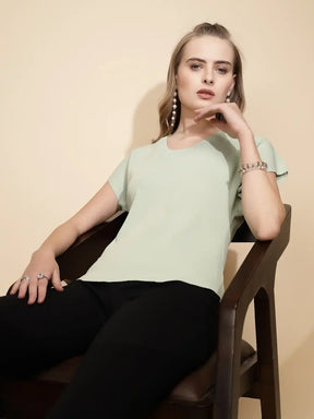 Sage Green Rayon Blend Regular Fit Top For Women