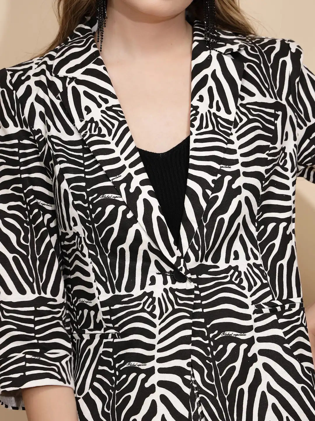White Cotton Zebra Print Coat - Global Republic