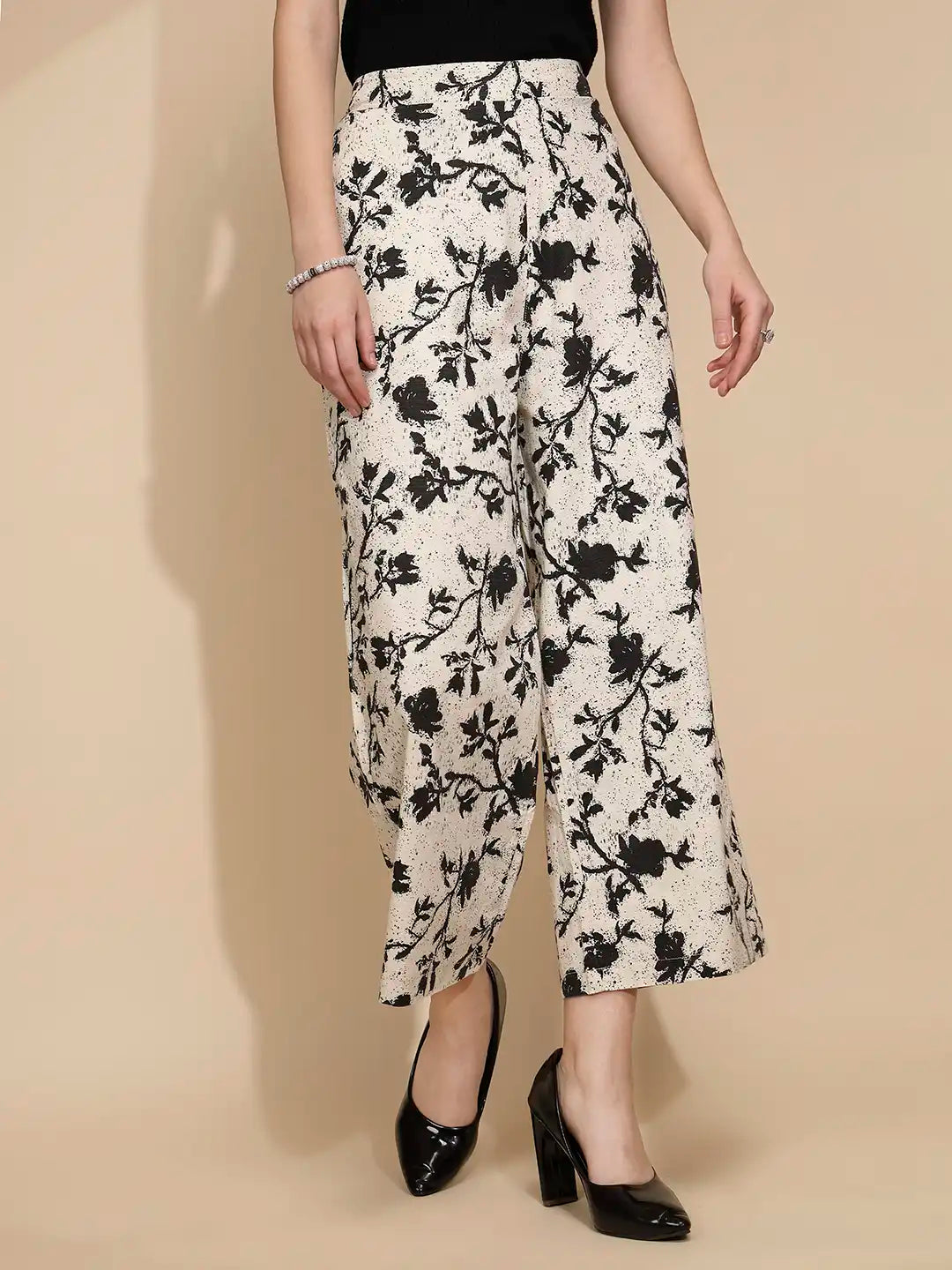 Beige Floral Cotton Lower - Global Republic