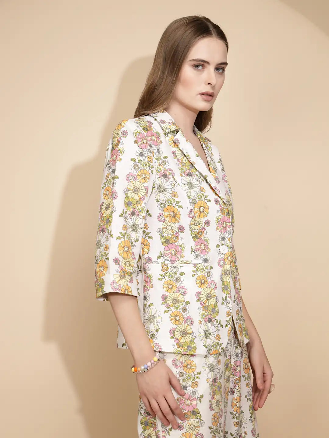 White Floral Cotton Blend Coat - Global Republic