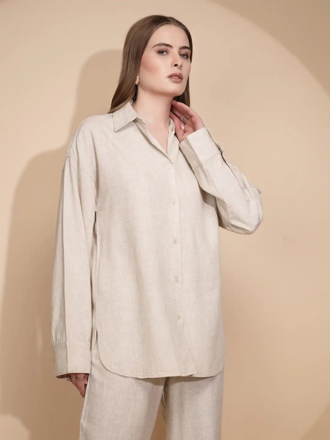 Beige Linen Loose Fit Shirt - Global Republic