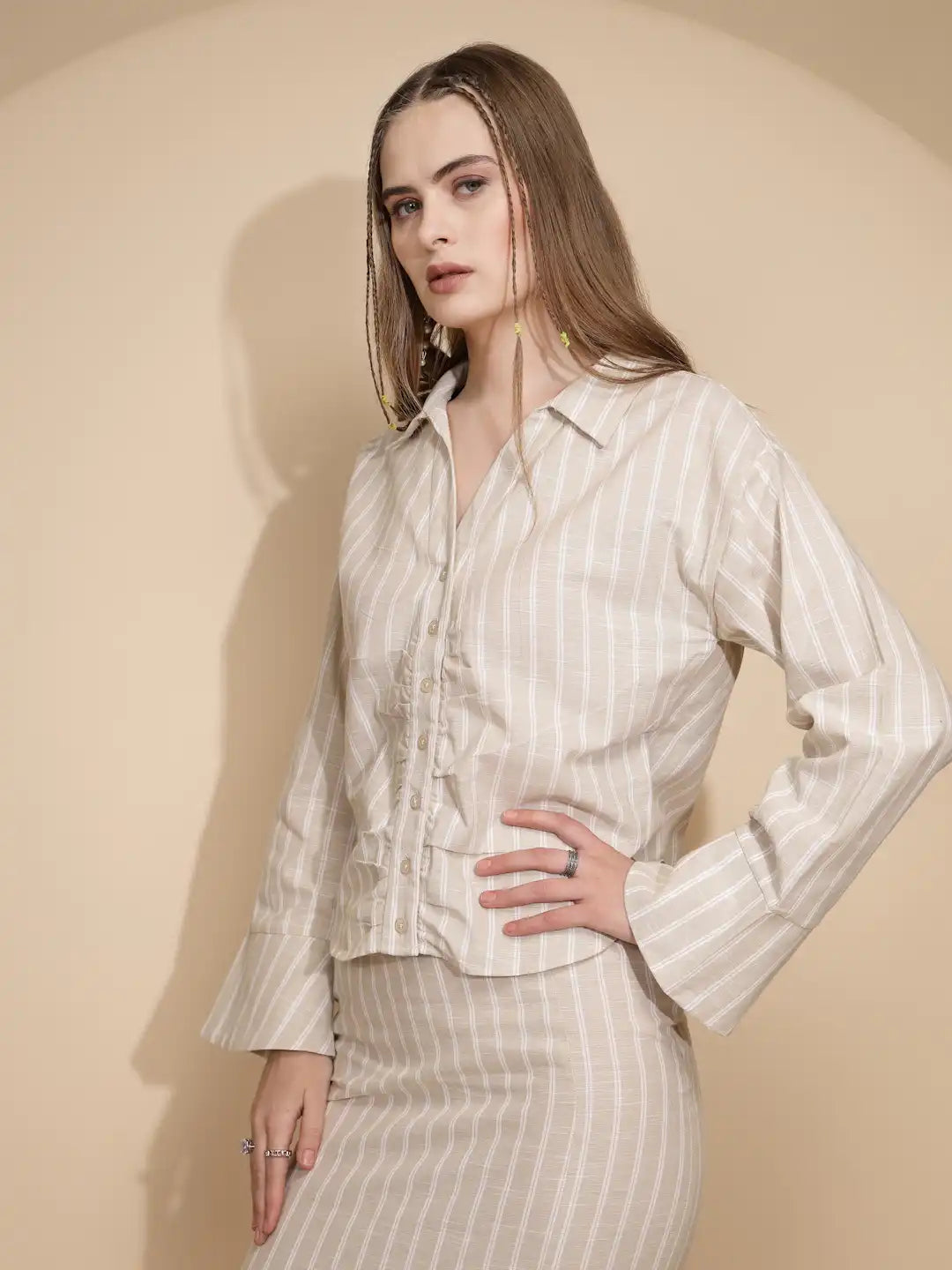 Beige Linen Regular Fit Shirt - Global Republic