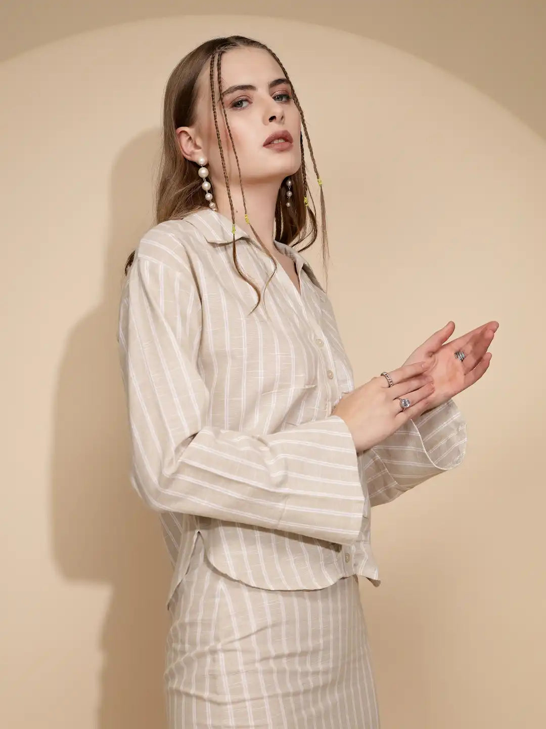 Beige Linen Regular Fit Shirt - Global Republic