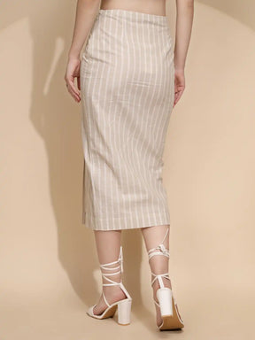 Beige Linen Regular Fit Skirt For Women