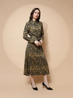 Khaki Rayon Loose Fit Dress For Women