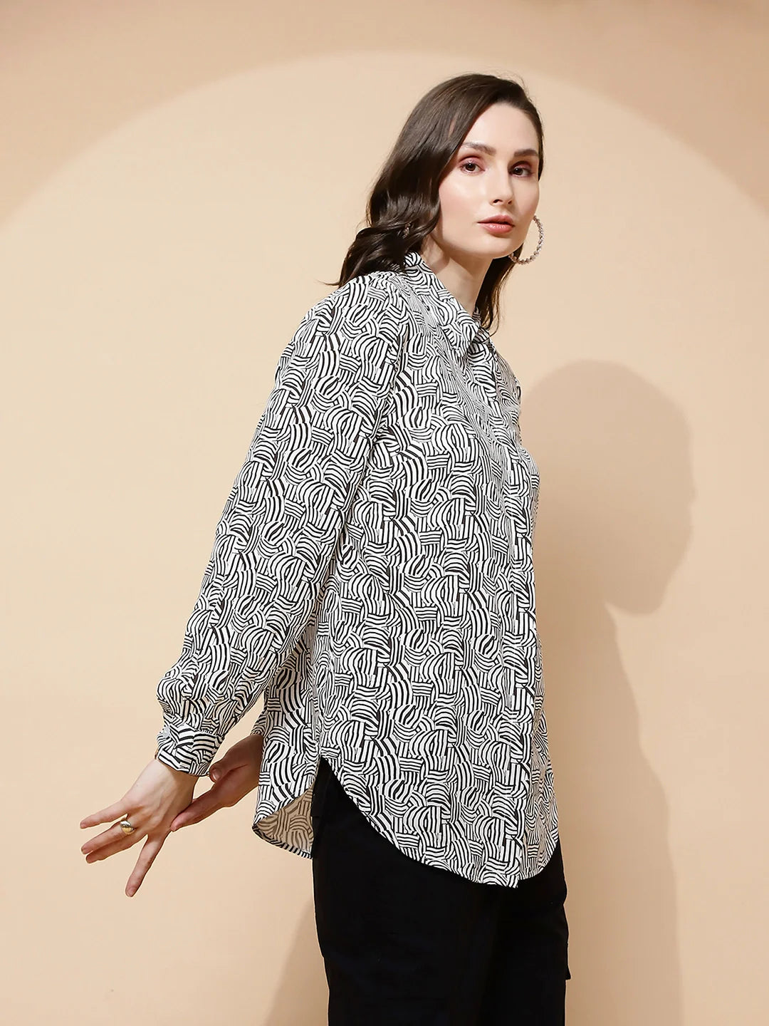 Black And White Rayon Regular Fit Shirt For Women