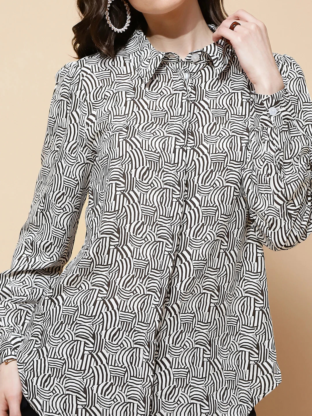 Black And White Rayon Regular Fit Shirt For Women