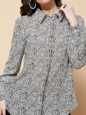 Black And White Rayon Regular Fit Shirt For Women