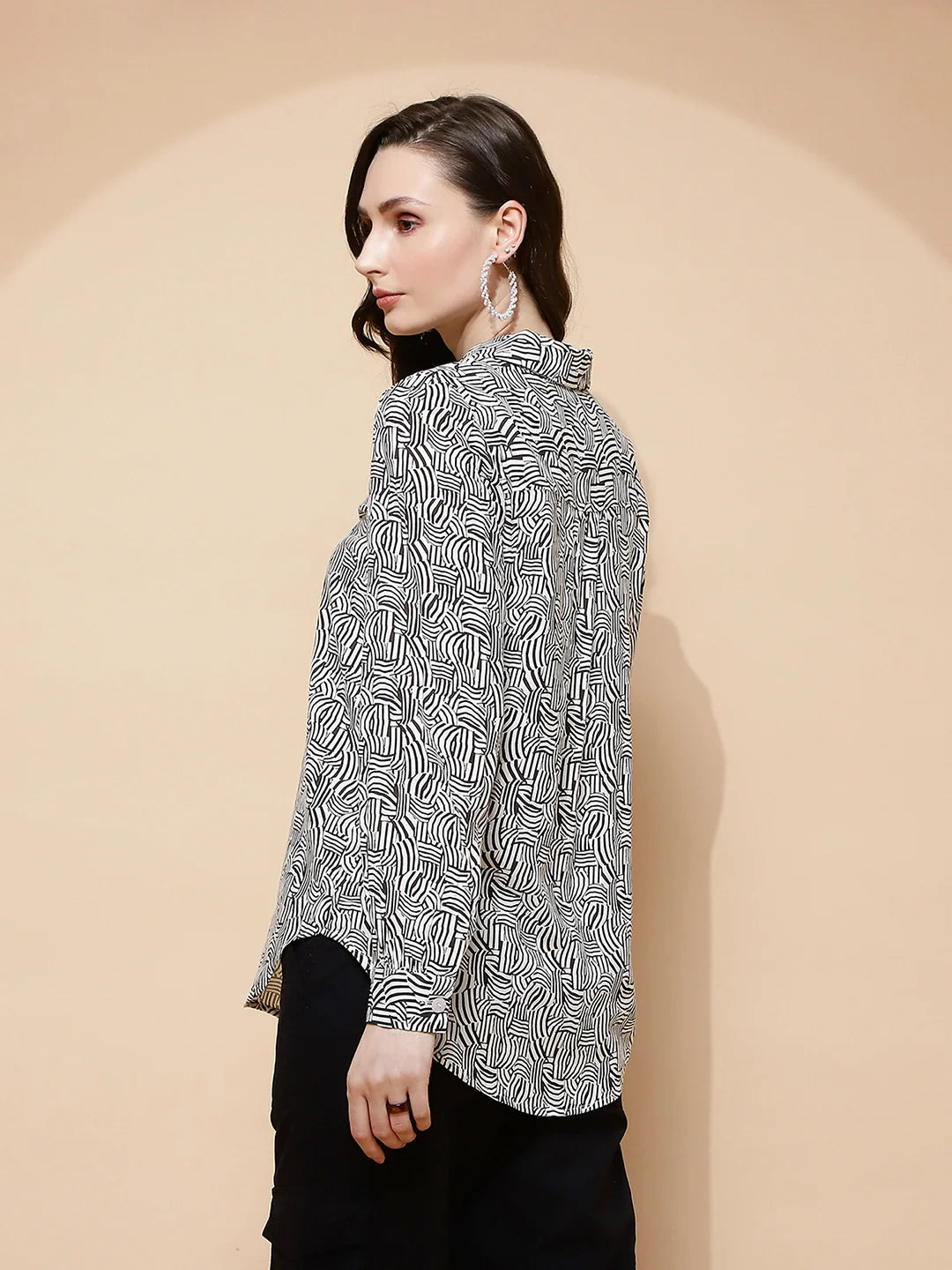Black And White Rayon Regular Fit Shirt For Women
