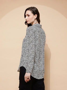 Black And White Rayon Regular Fit Shirt For Women