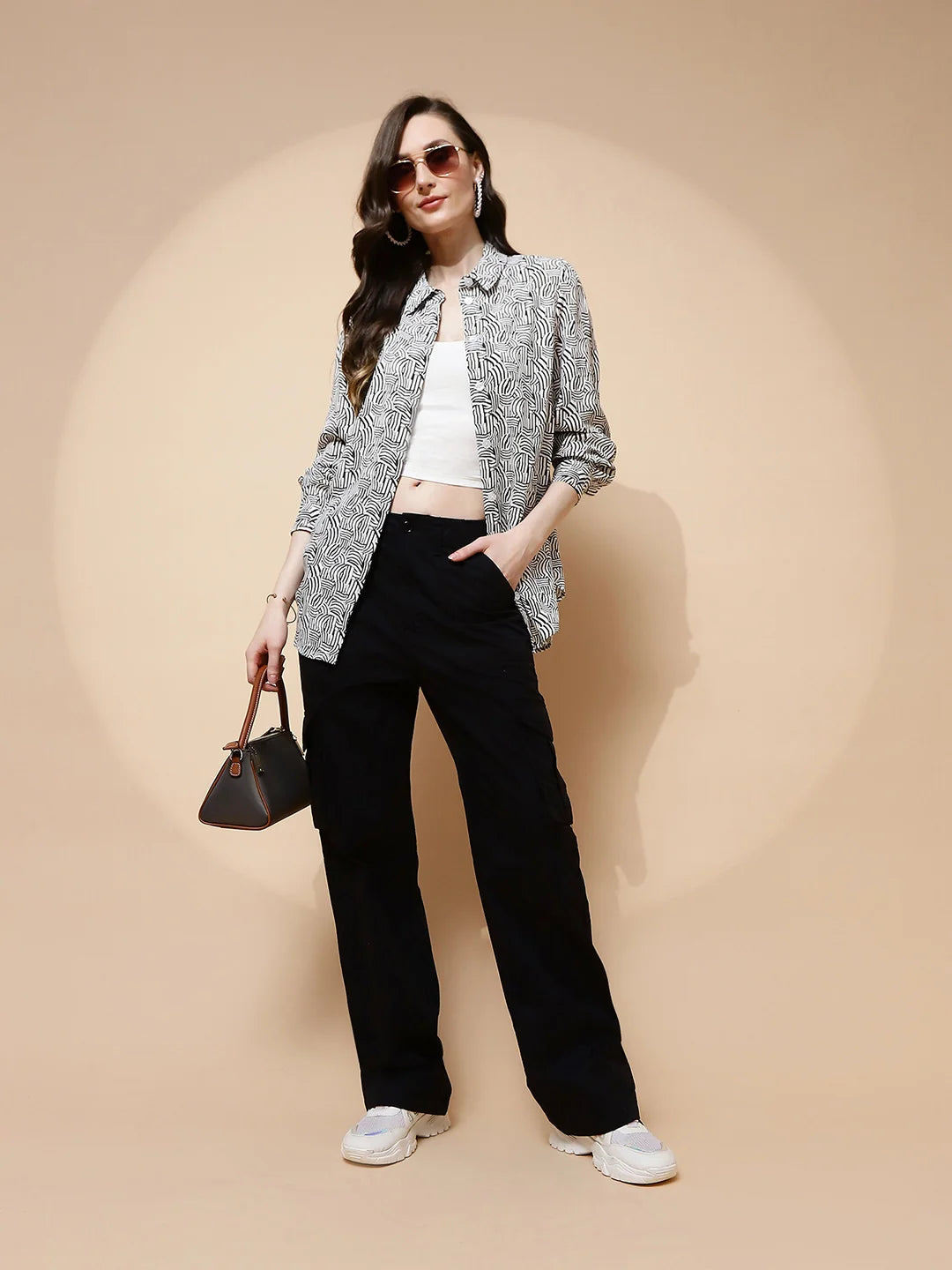 Black And White Rayon Regular Fit Shirt For Women