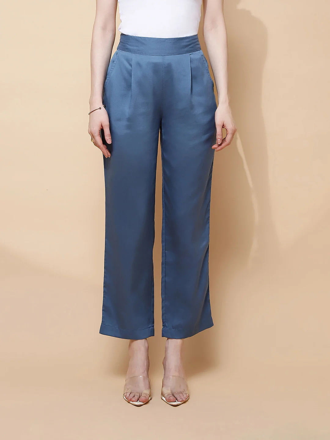 Blue Rayon Regular Fit Lower For Women