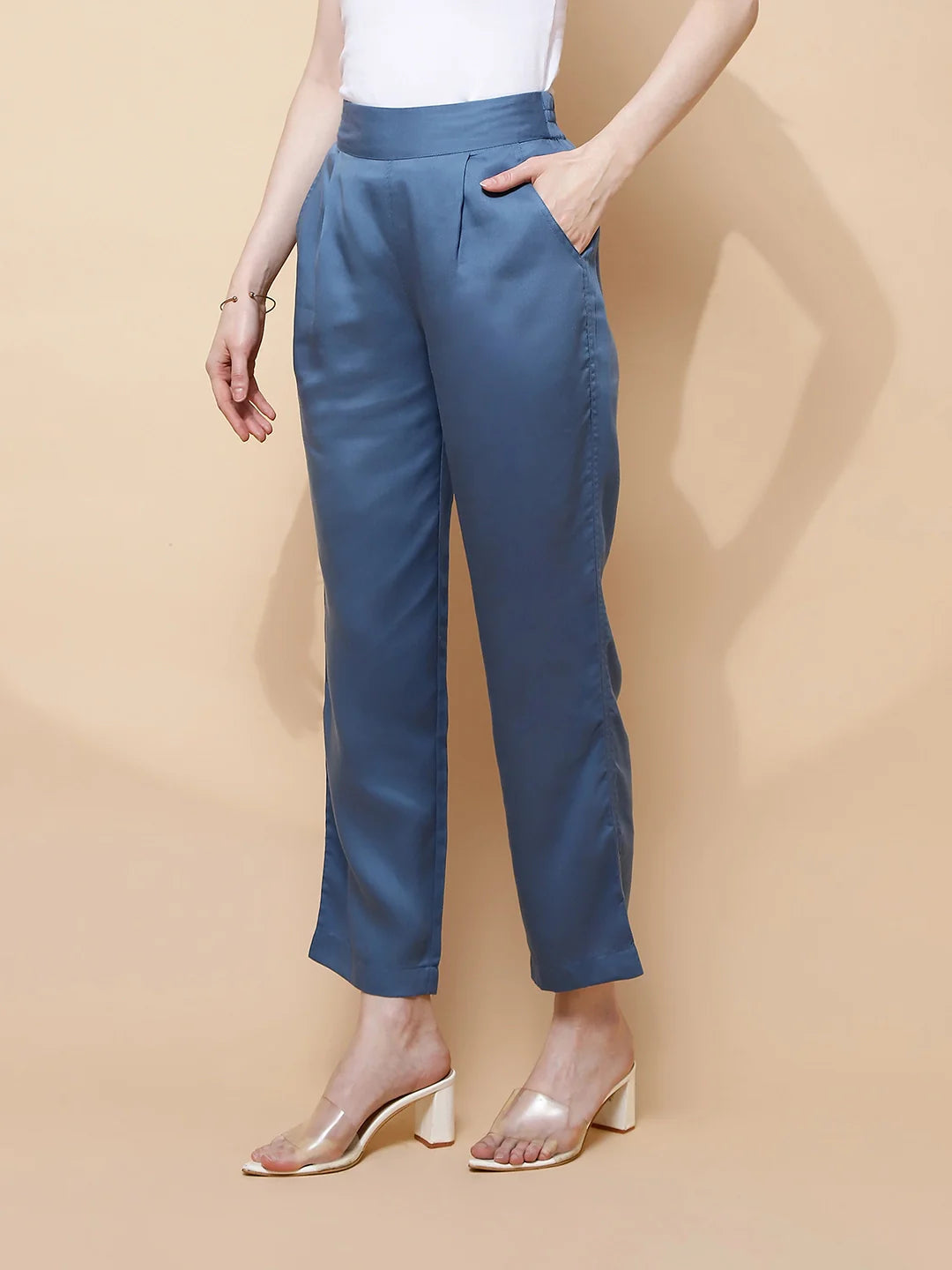 Blue Rayon Regular Fit Lower For Women