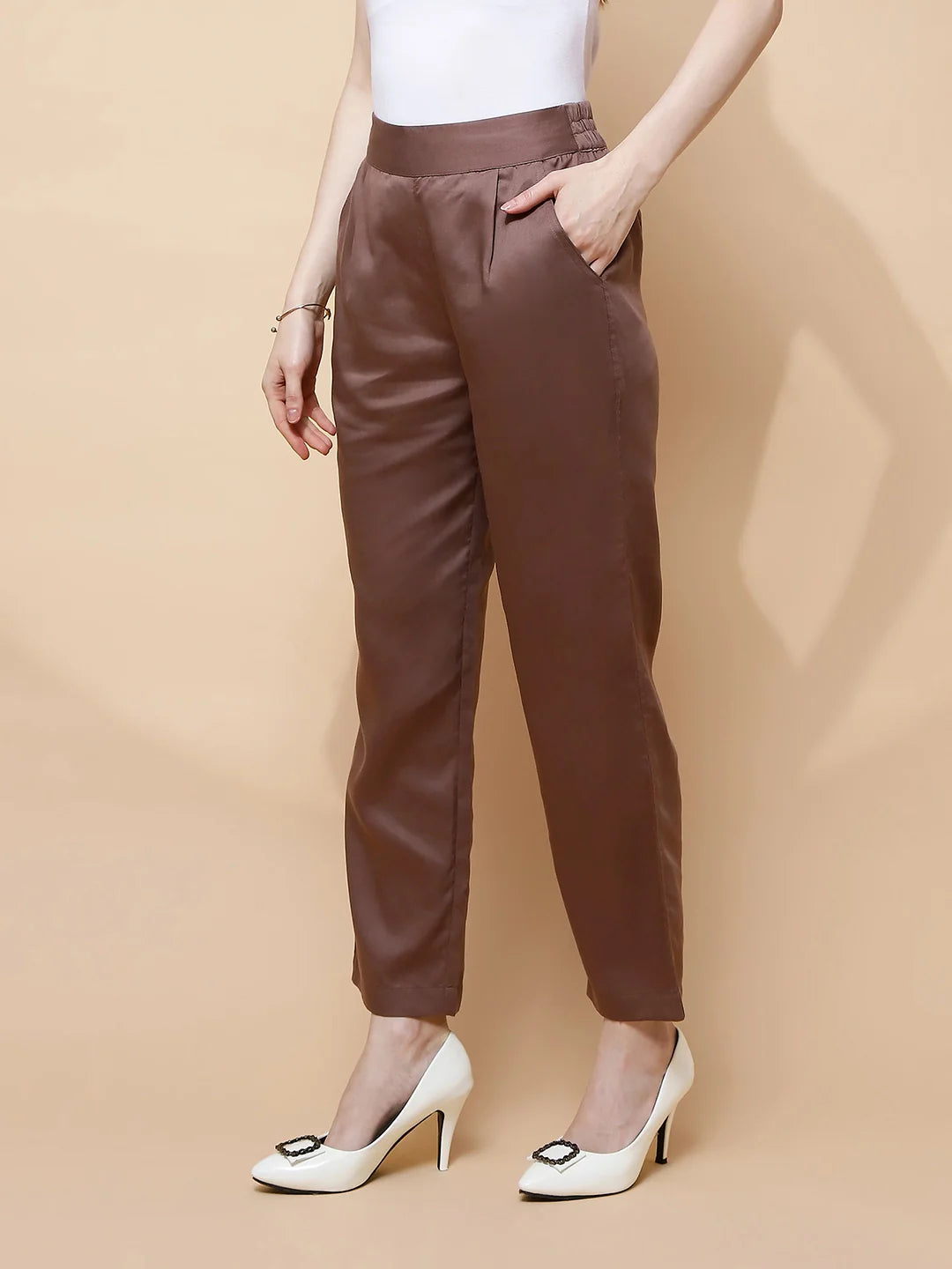 Deep Taupe Rayon Regular Fit Lower For Women