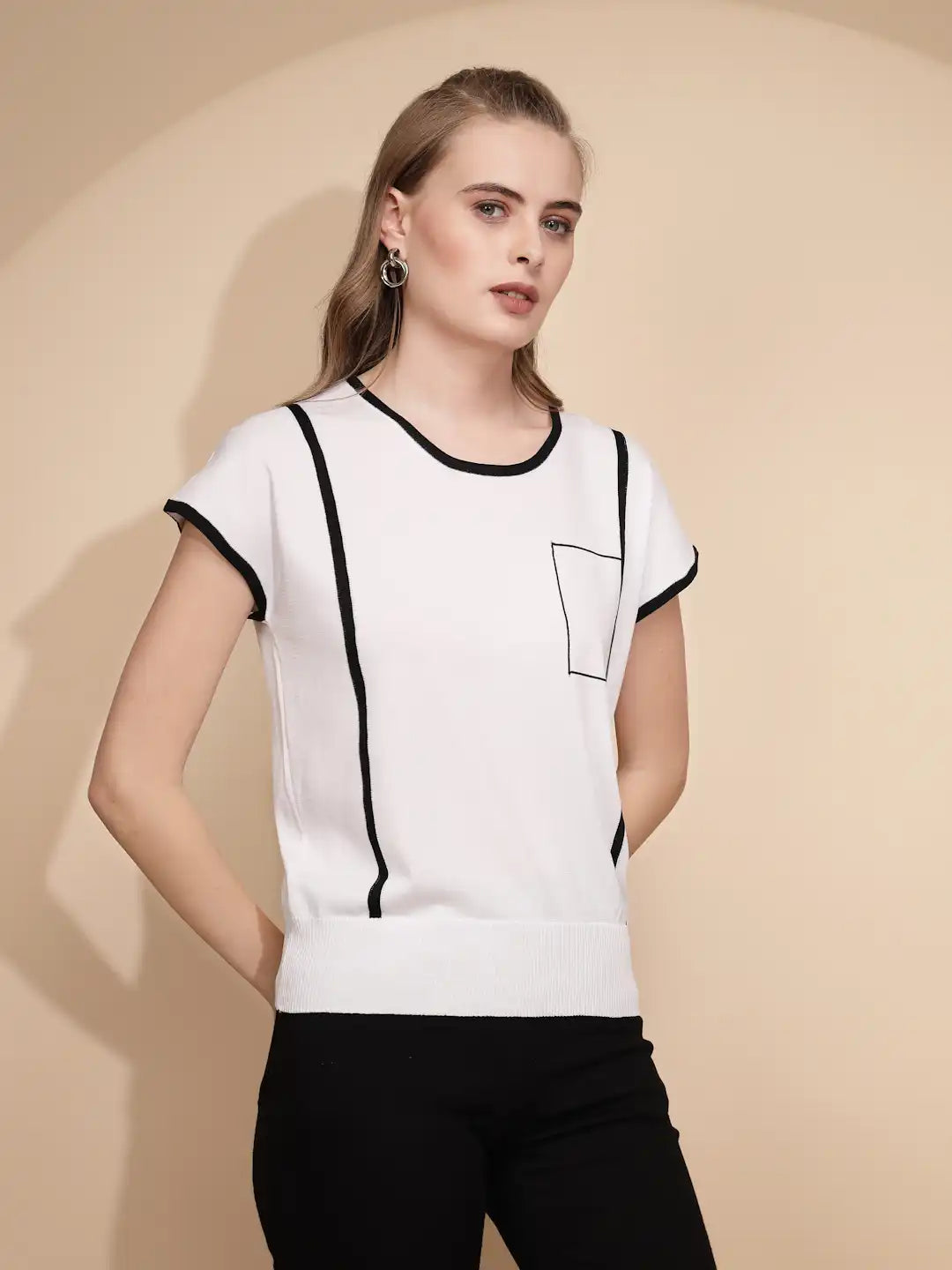 White Viscose Blend Regular Fit Top For Women - Global Republic
