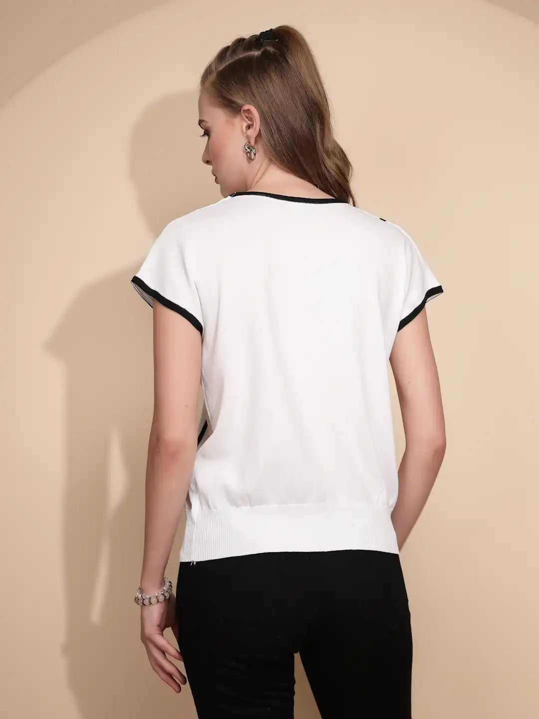 White Cotton Blend Regular Fit Top For Women