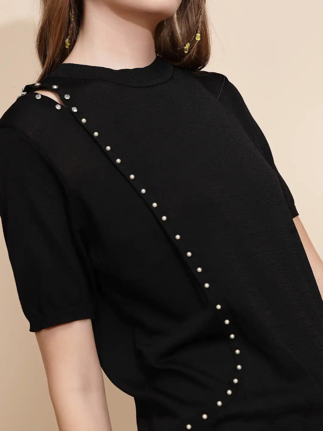 Black Solid Viscose Blend Top - Global Republic