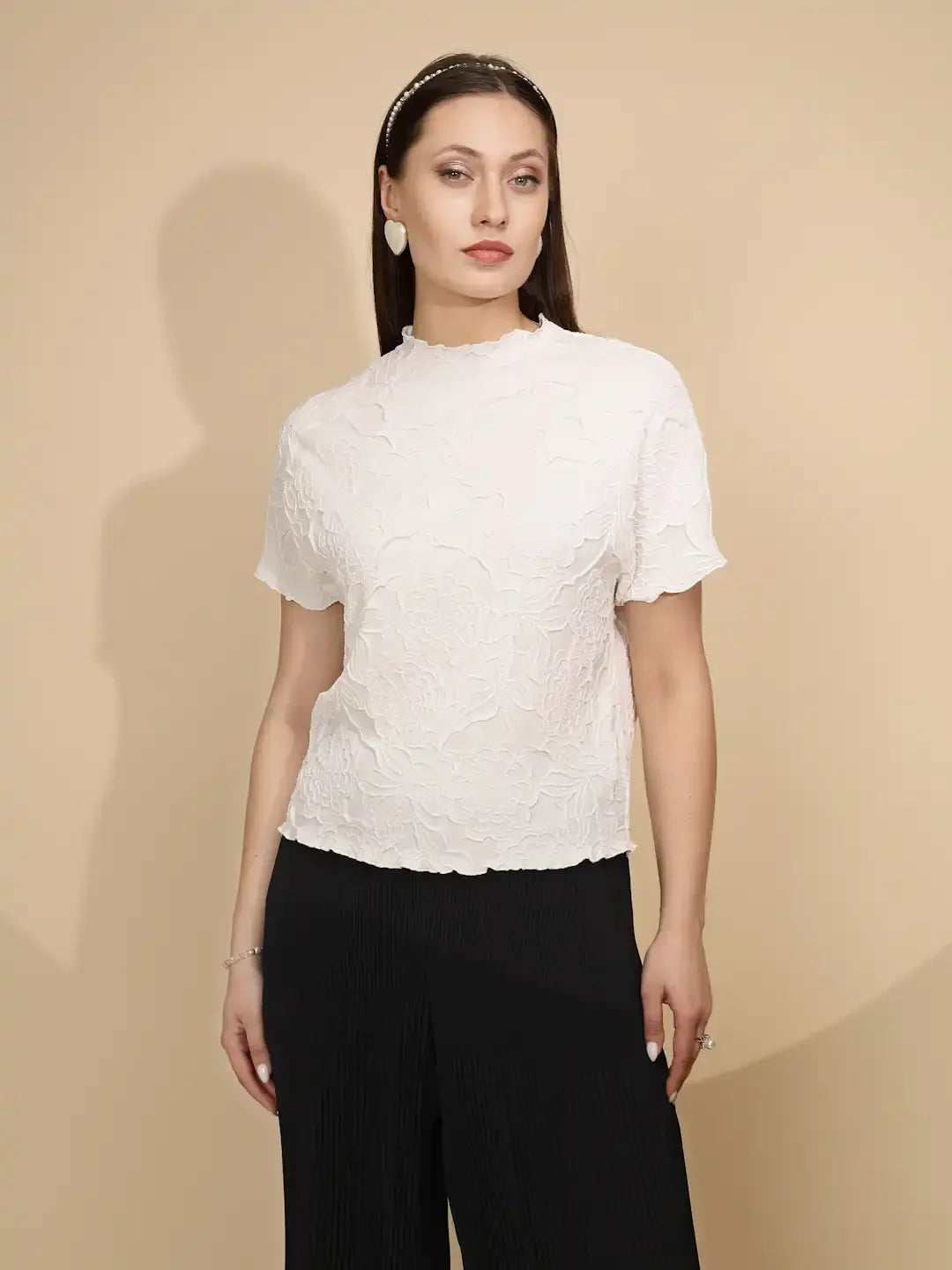 White cotton Regular Fit Top - Global Republic