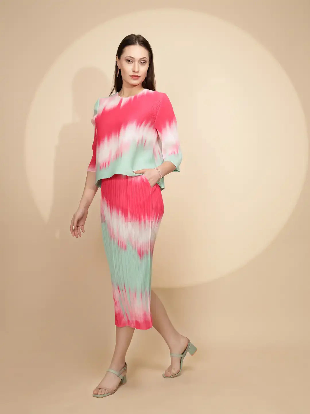 Multicolor Polyester Blend Regular Fit Co-Ord Set For Women - Global Republic #