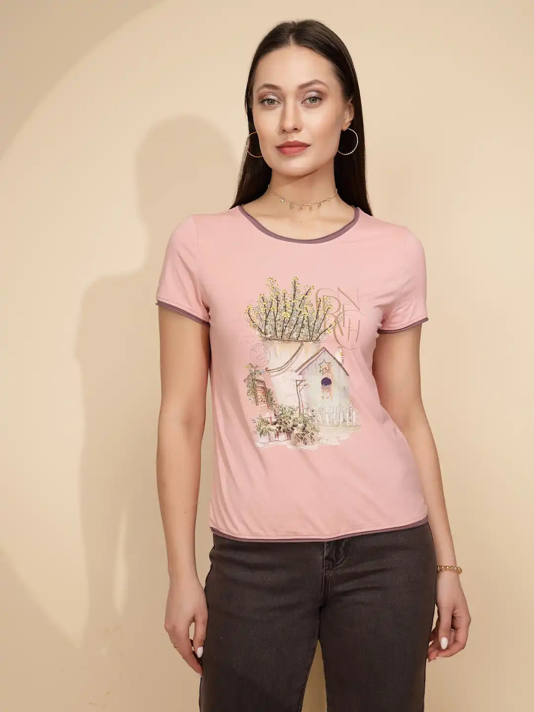 Pink Cotton Regular Fit Top