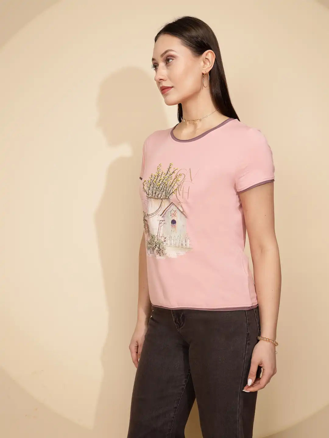 Pink Cotton Regular Fit Top For Women