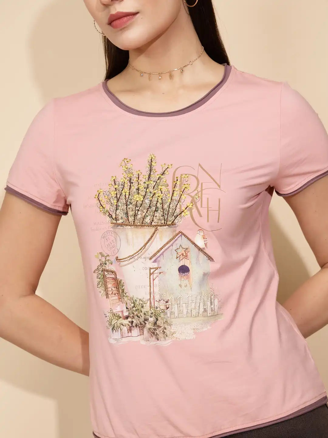 Pink Cotton Regular Fit Top