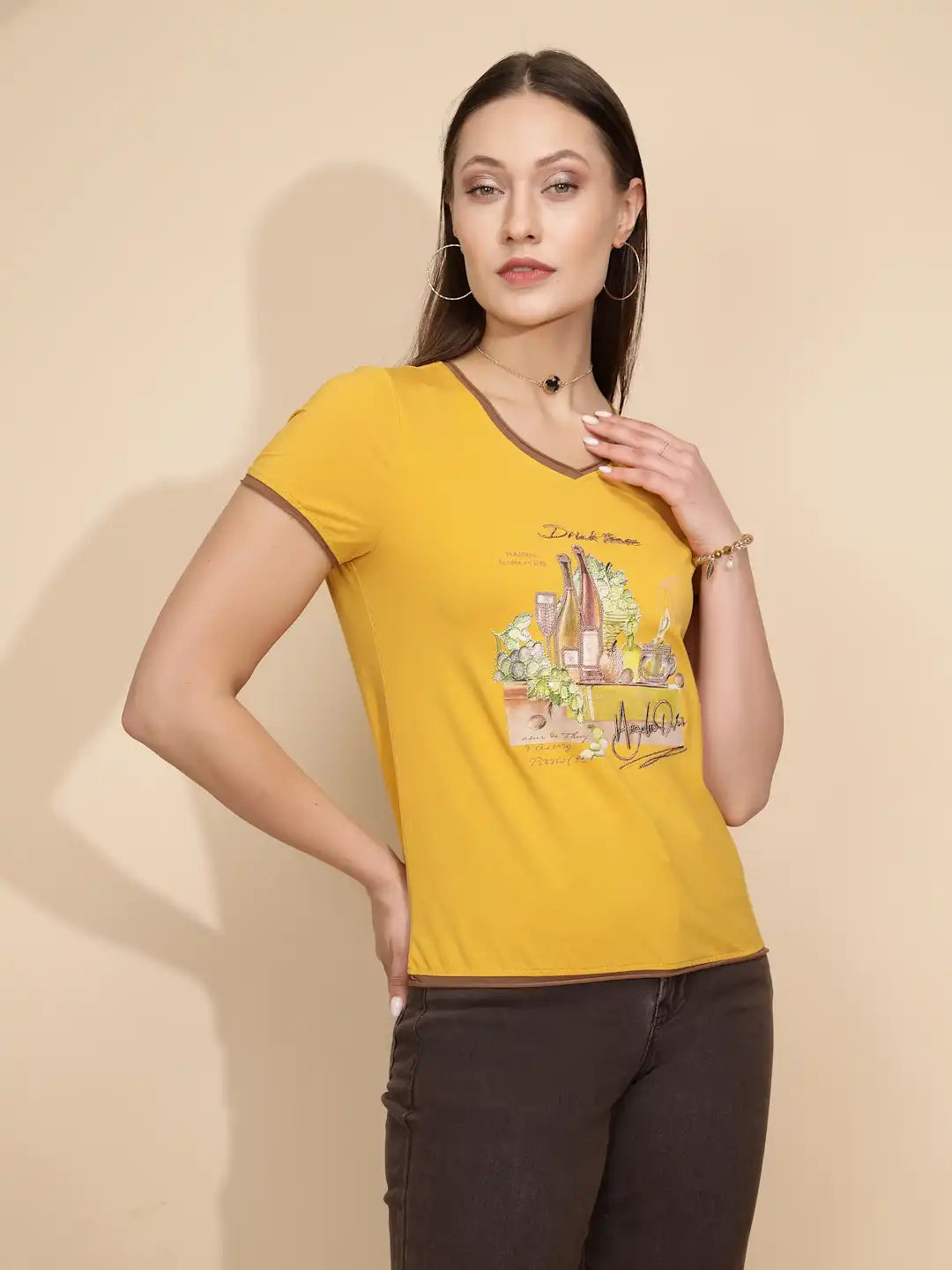 Mustard Cotton Blend Regular Fit Top - Global Republic