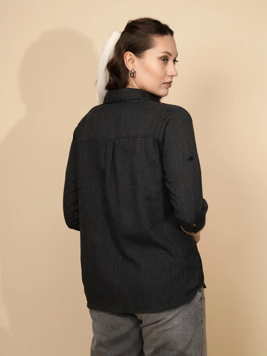 Black cotton Regular Fit Shirt For Women - Global Republic