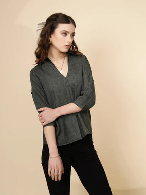 Olive Gingham Check Polycotton Top