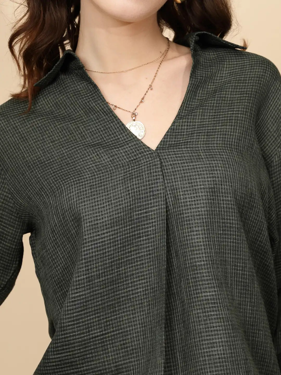 Olive Gingham Check Polycotton Top