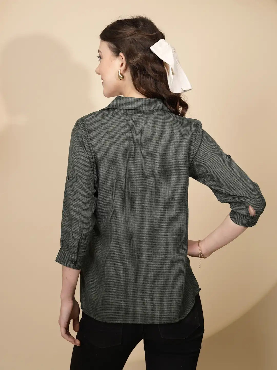 Olive Gingham Check cotton Top - Global Republic
