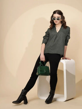 Olive Gingham Check Polycotton Top