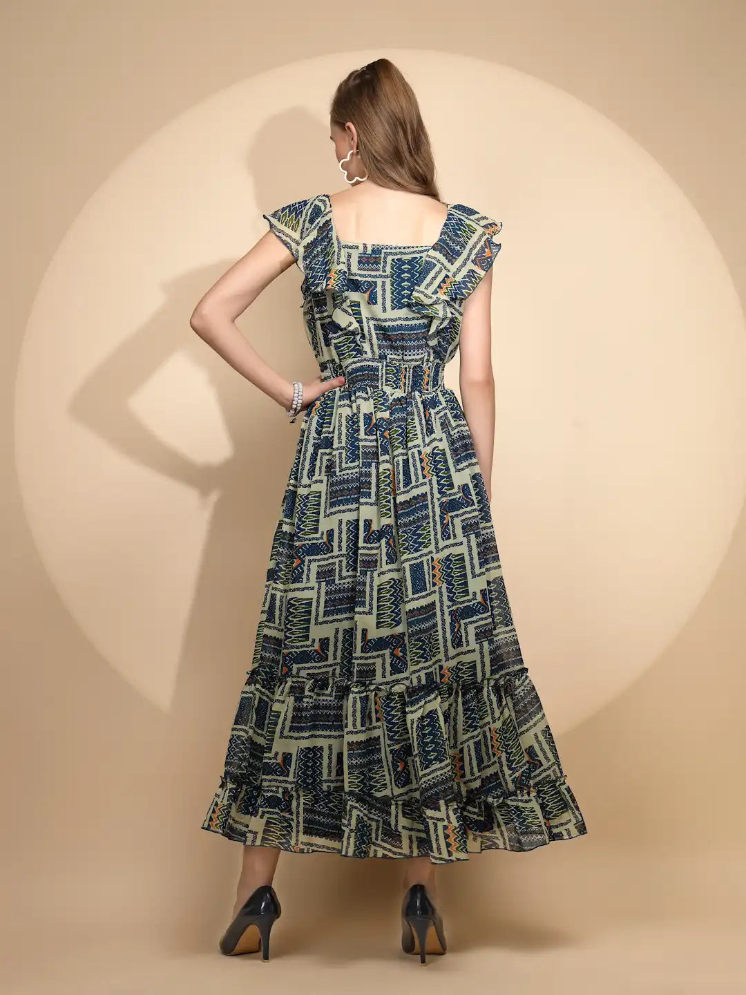 Blue And White  Regular Fit Dress For Women - Global Republic