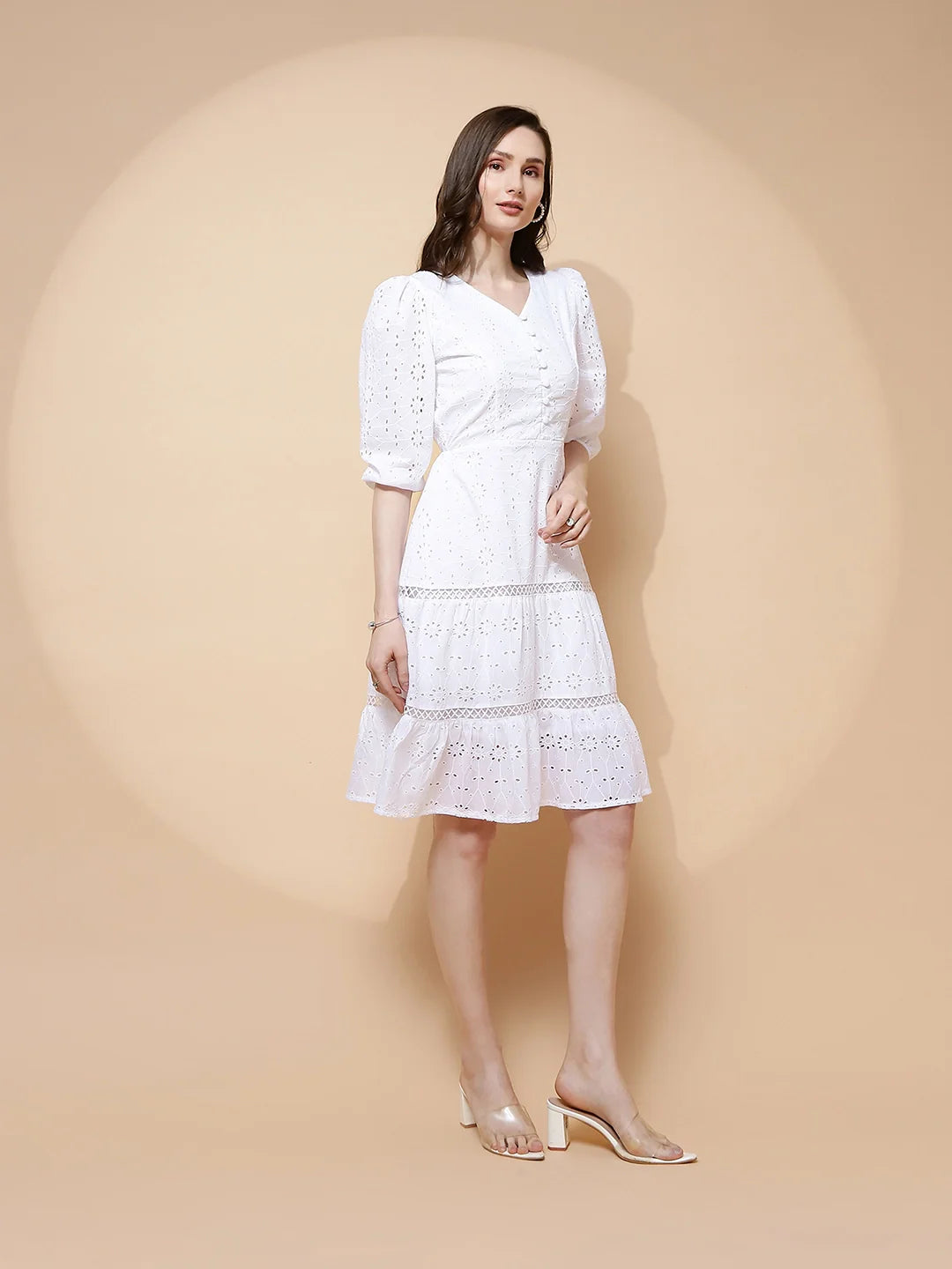 White Cotton Loose Fit Dress For Women