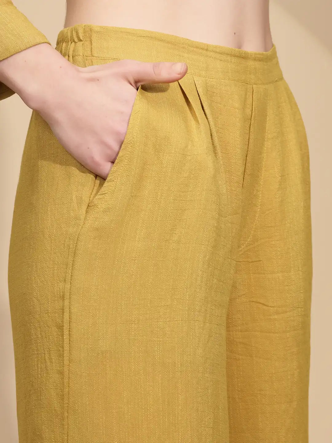 Mustard Rayon Regular Fit Co-Ord Set For Women - Global Republic