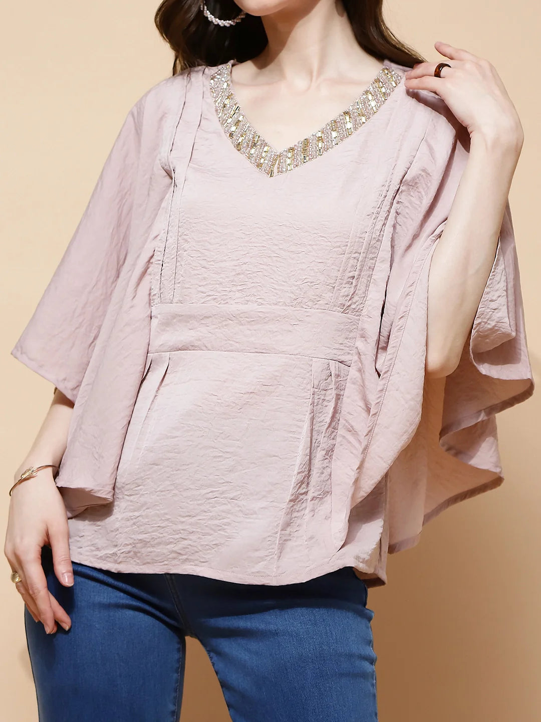 Nude Pink  Regular Fit Blouse For Women - Global Republic
