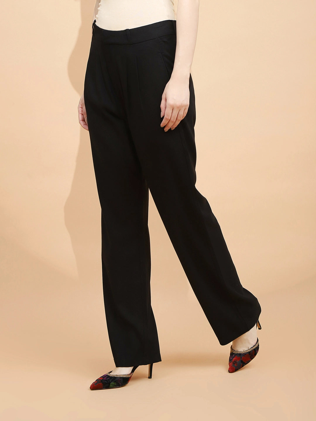 Black Cotton Blend Relaxed Fit Trouser - Global Republic