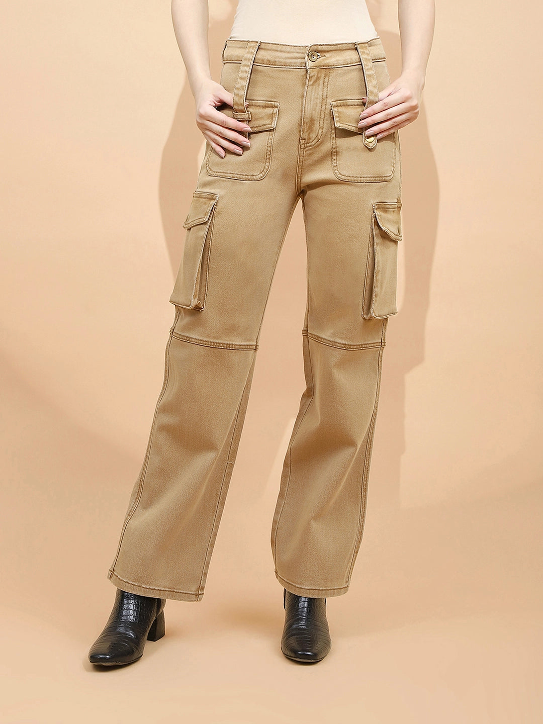 Tan Brown Cotton Regular Fit Cargo - Global Republic