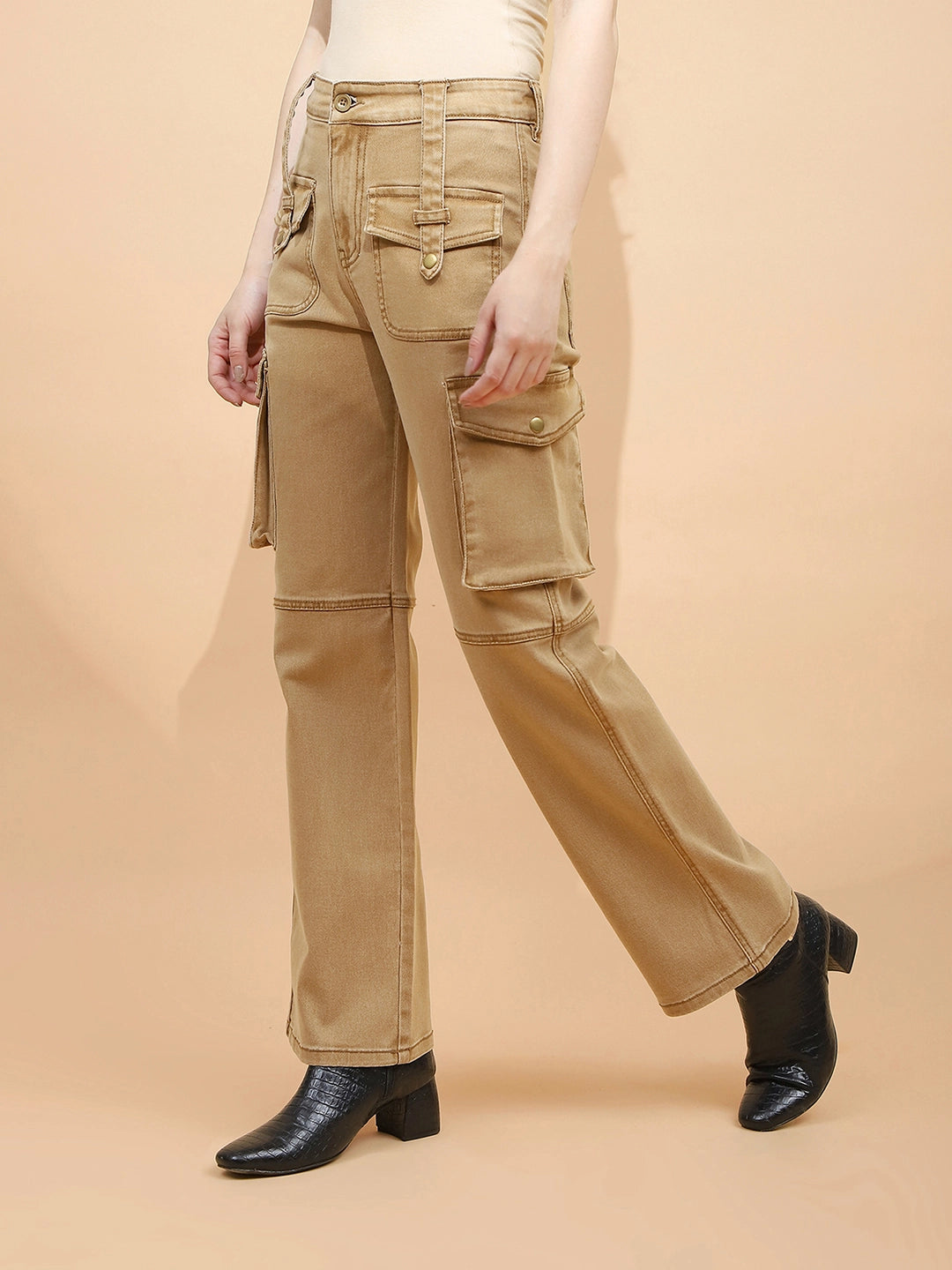 Tan Brown Cotton Regular Fit Cargo - Global Republic