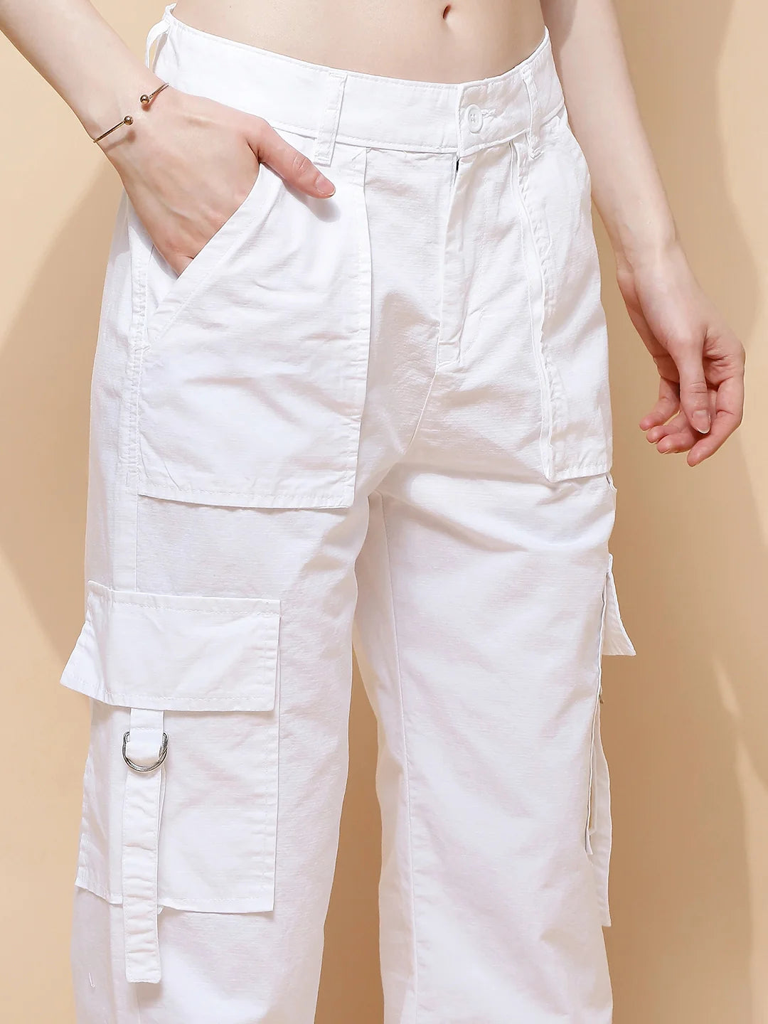 White Cotton Relaxed Fit Cargo