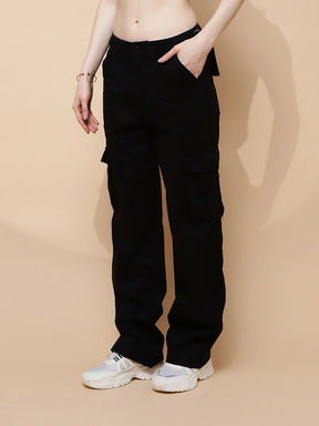 Black Cotton Relaxed Fit Cargo