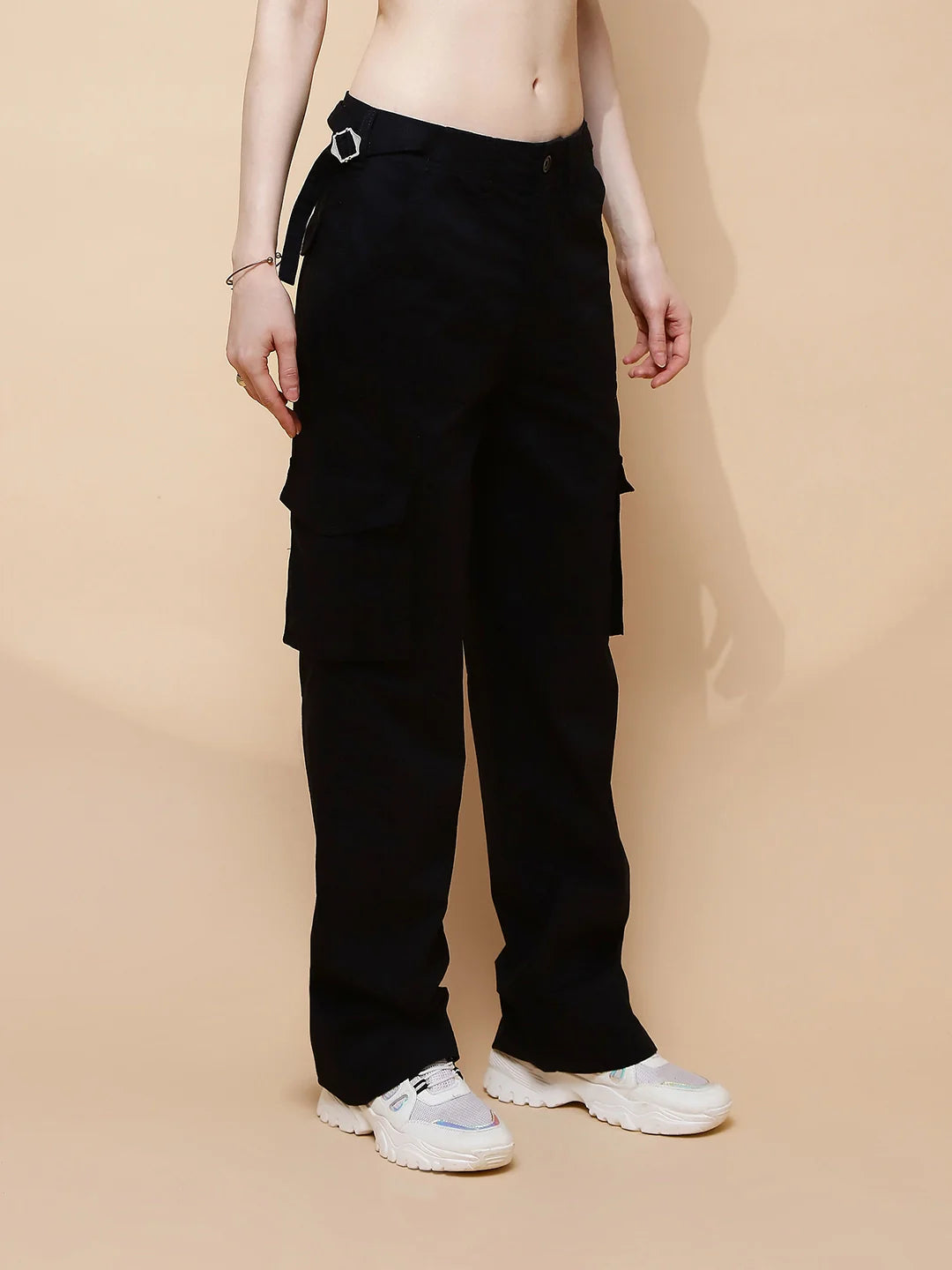 Black Cotton Relaxed Fit Cargo