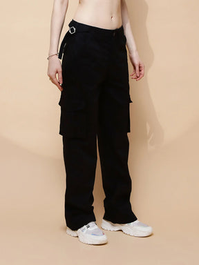 Black Cotton Relaxed Fit Cargo