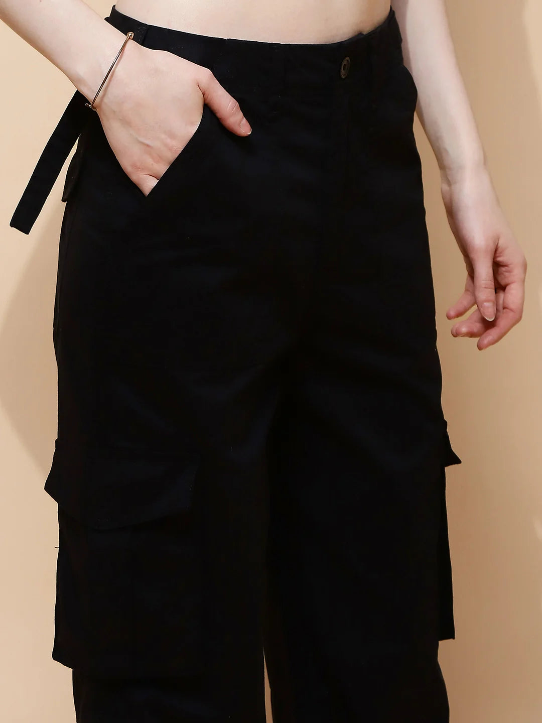 Black Cotton Relaxed Fit Cargo