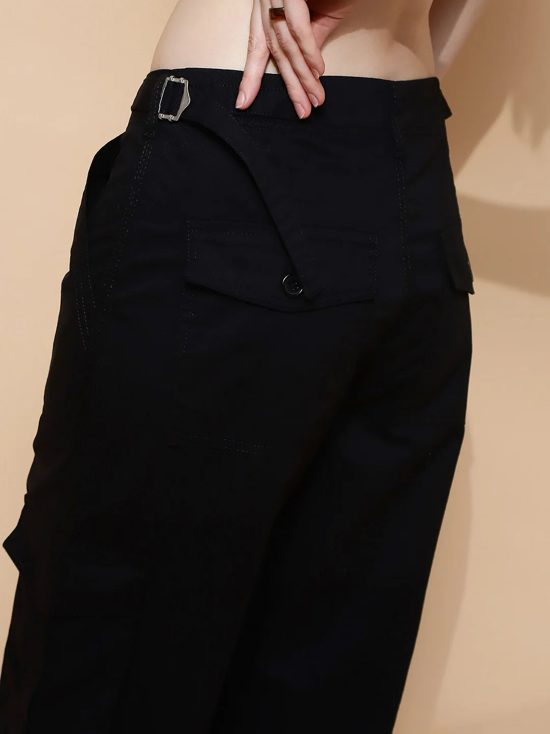 Black Cotton Relaxed Fit Cargo