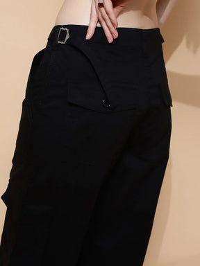 Black Cotton Relaxed Fit Cargo
