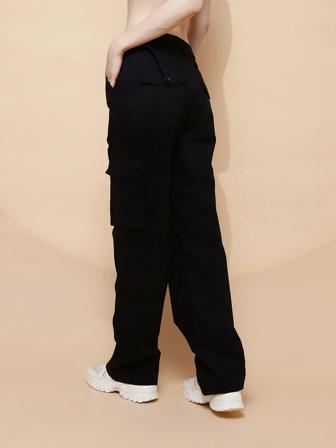 Black Cotton Relaxed Fit Cargo