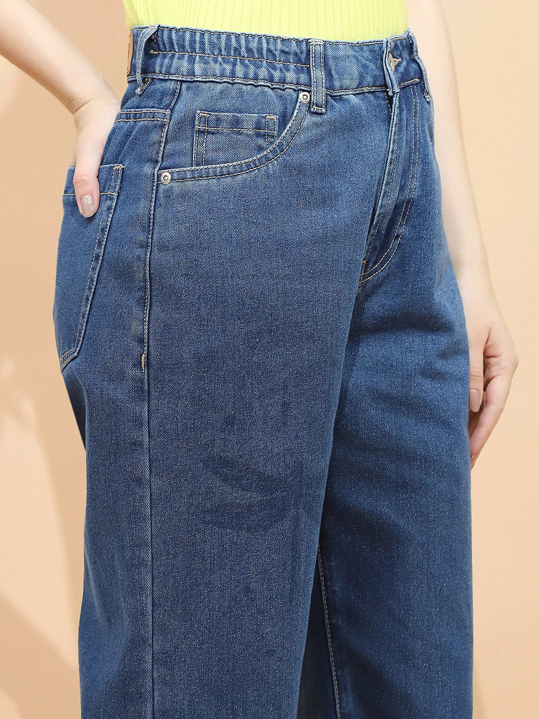 Blue Cotton Blend Relaxed Jeans