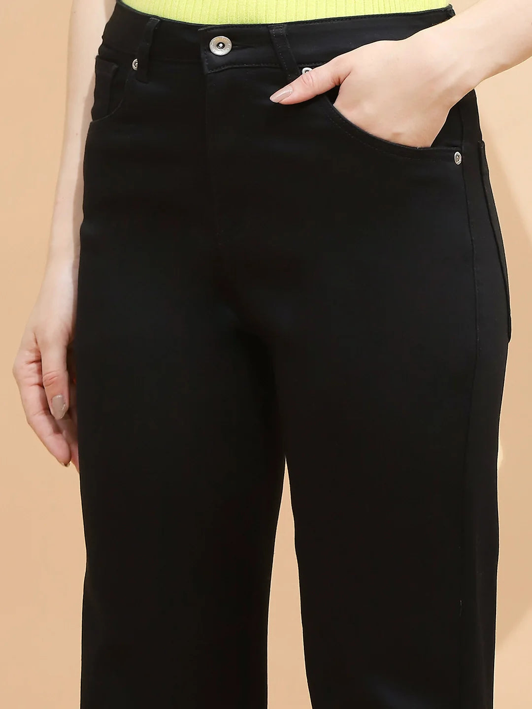 Black Cotton Blend Straight Fit Trouser