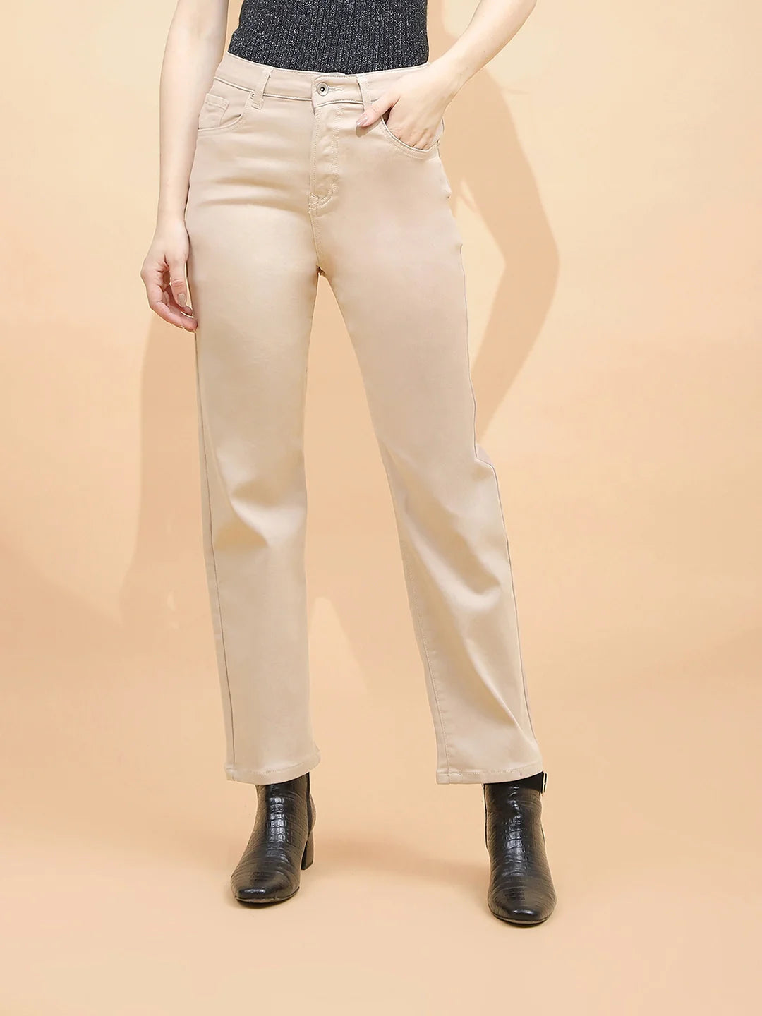 Fawn Cotton Straight Fit Trouser